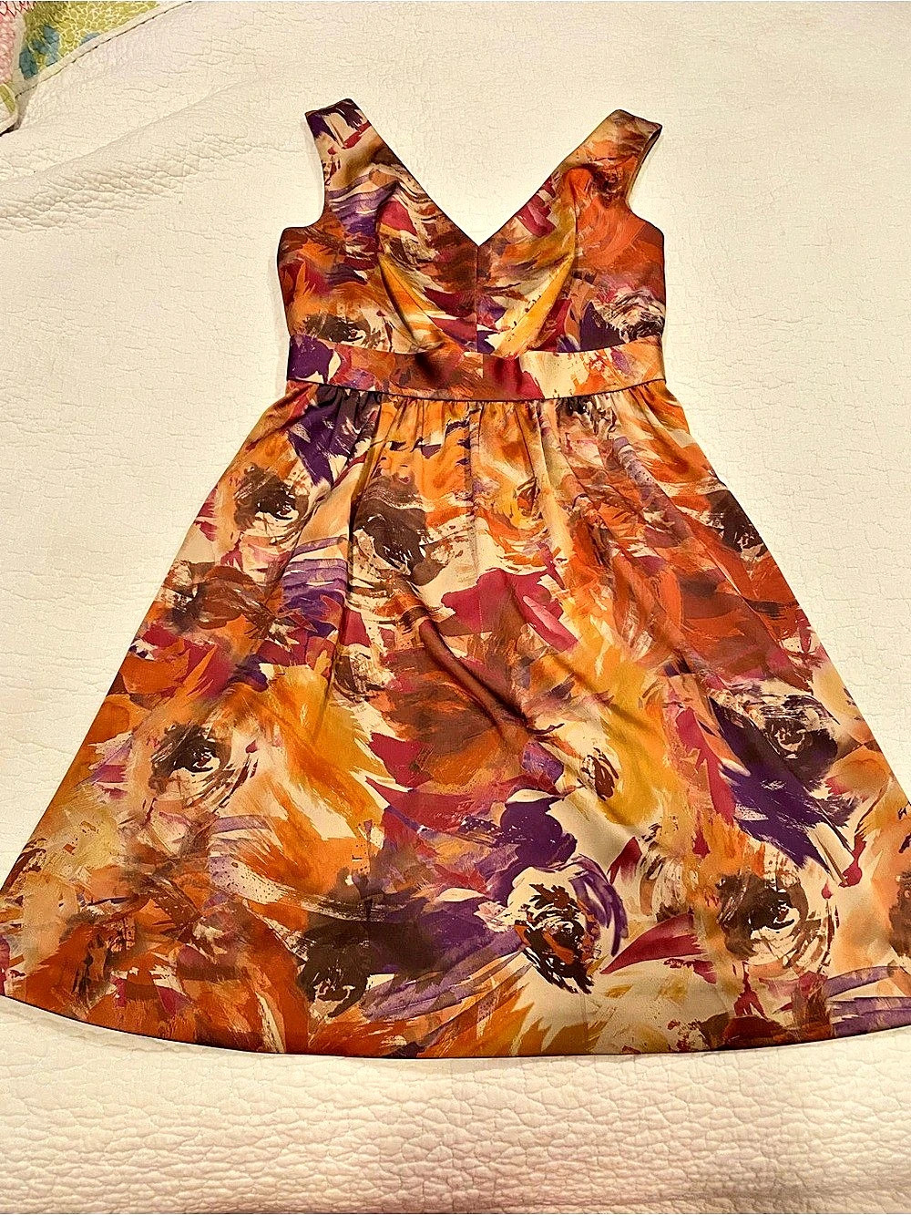 Kay Unger New York Abstract Print V-Neck Dress Size 6 Like New